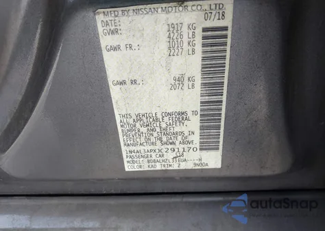 2018 Nissan Altima 2.5 Sr from USA, damaged, VIN 1N4AL3APXJC291170